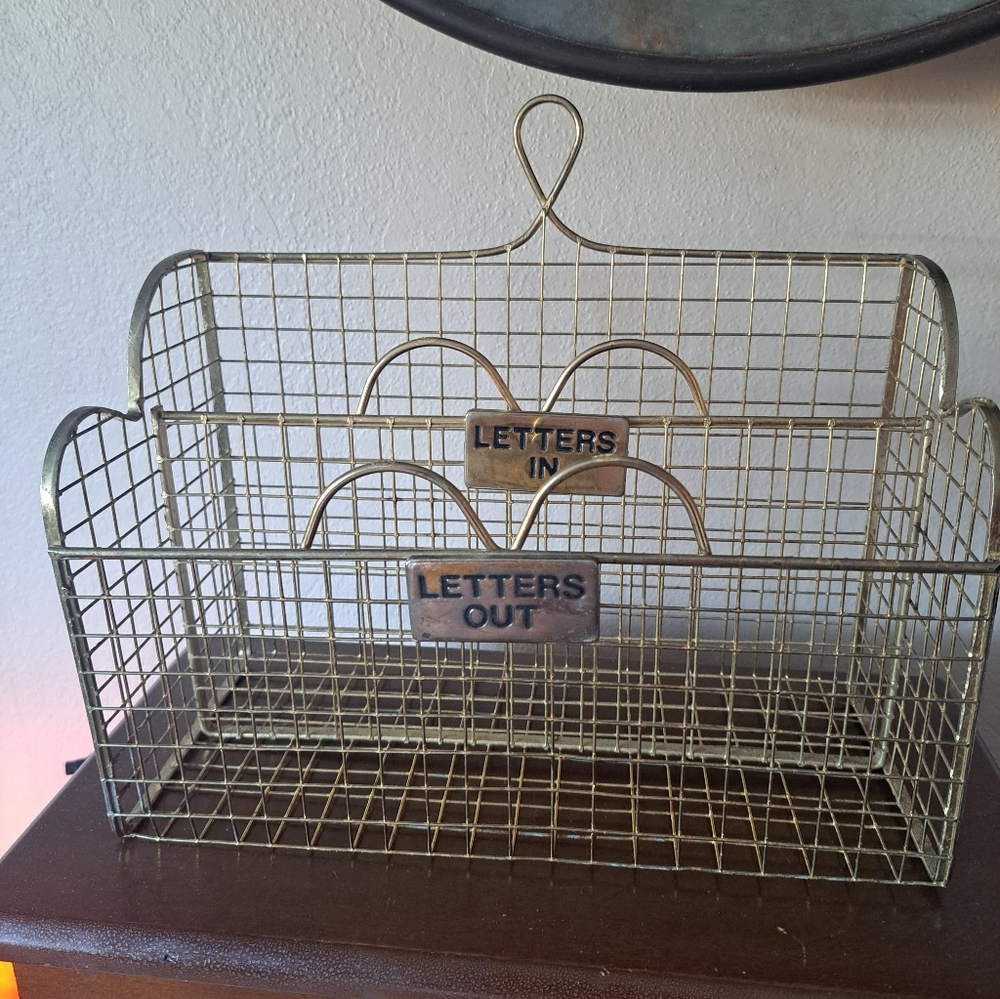 Gold Wire Letter Sorter Desk Organizer - Letters In/Out